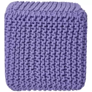 Image of Purple Cube Cotton Knitted Pouffe Footstool - Purple - Homescapes