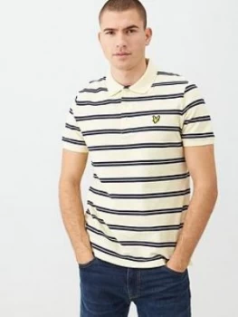 Image of Lyle & Scott Wide Double Stripe Polo Shirt - Buttercream, Size L, Men