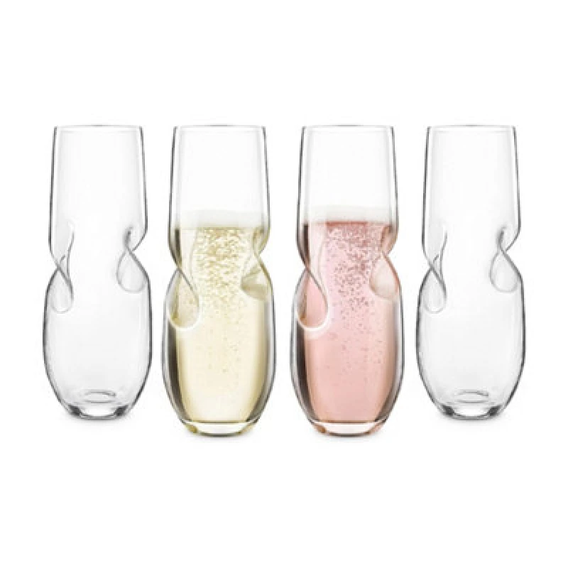 Image of Final Touch Bubbles Stemless Champagne Sparkling Wine Glasses 300ml Set of 4 Clear