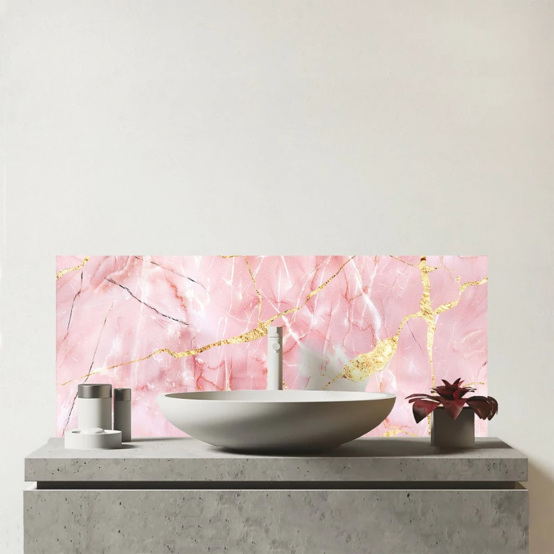 Image of Warren Reed - Designer Rose Marble Effect Glass Bathroom Splashback in Pink Pink Unisex