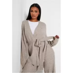 Image of I Saw It First Recycled Wrap Over Midi Cardigan Co-Ord - Brown