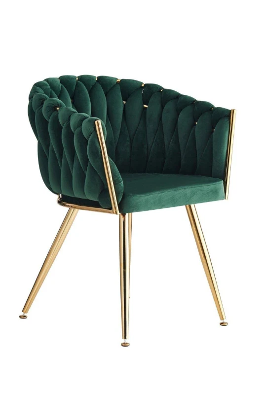 Image of Life Interiors Single Roma Knot Velvet Armchair with Gold Metal Legs, Modern Tufted Design for Living Room in Green Green Unisex