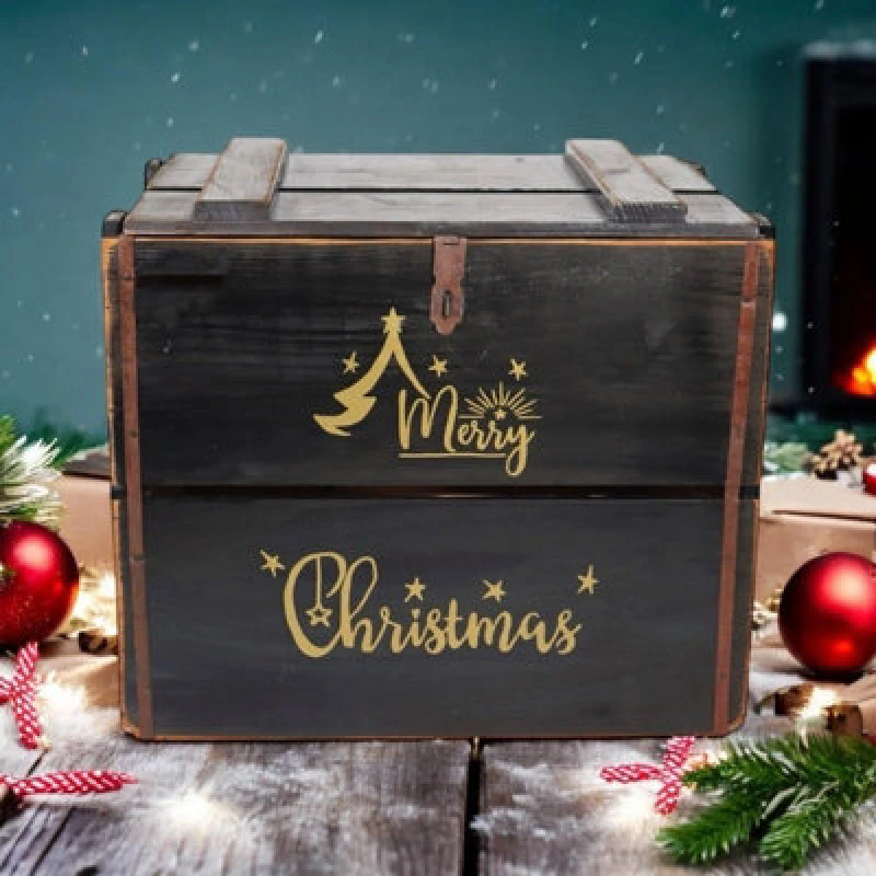 Image of Minster Merry Christmas Box - Wood - L36 X W42 X H30 Cm - Black