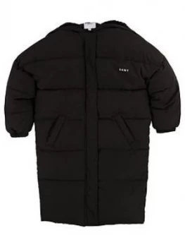 Image of DKNY Girls Longline Padded Coat - Black, Size 10 Years, Women