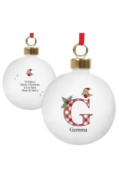 Image of Personalised Initial Little Robin Bauble - White