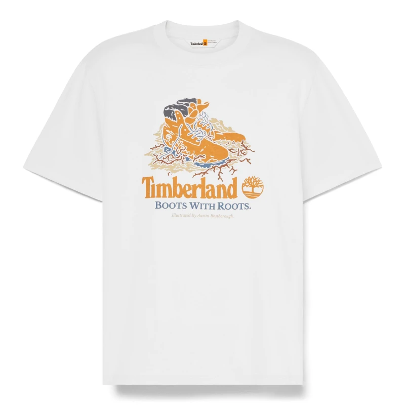Image of Timberland - All Gender Front Boot Graphic T-Shirt in White, Man, White, Size: XL