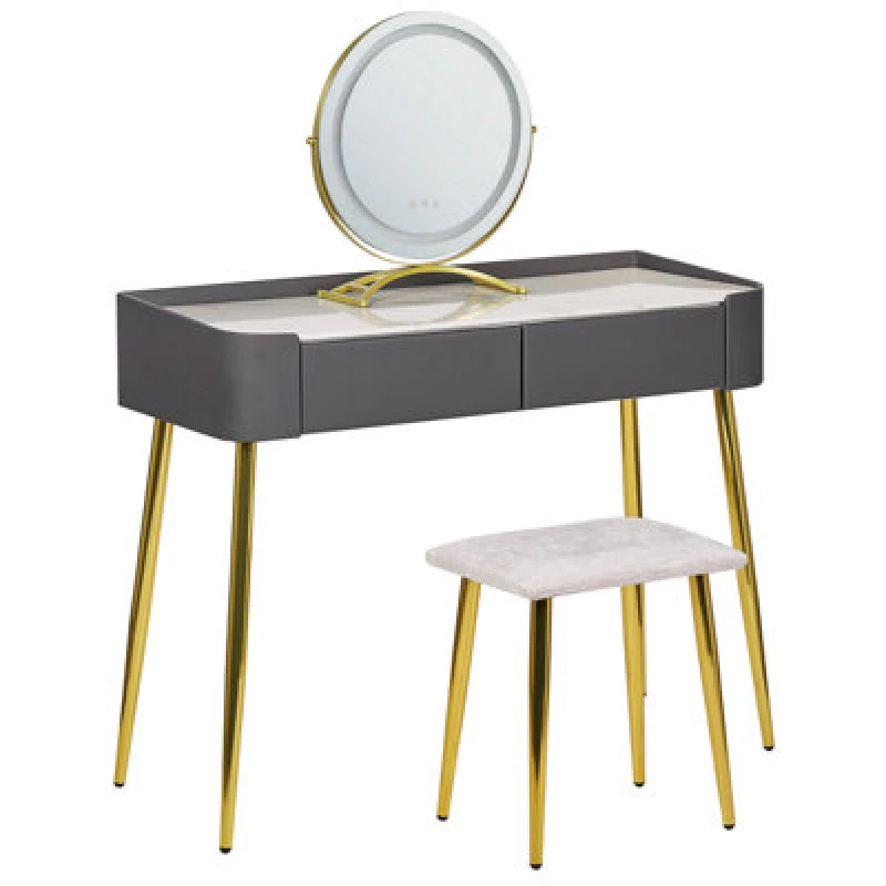 Image of Beliani Dressing Table With Mirror And Stool Surin LED Grey