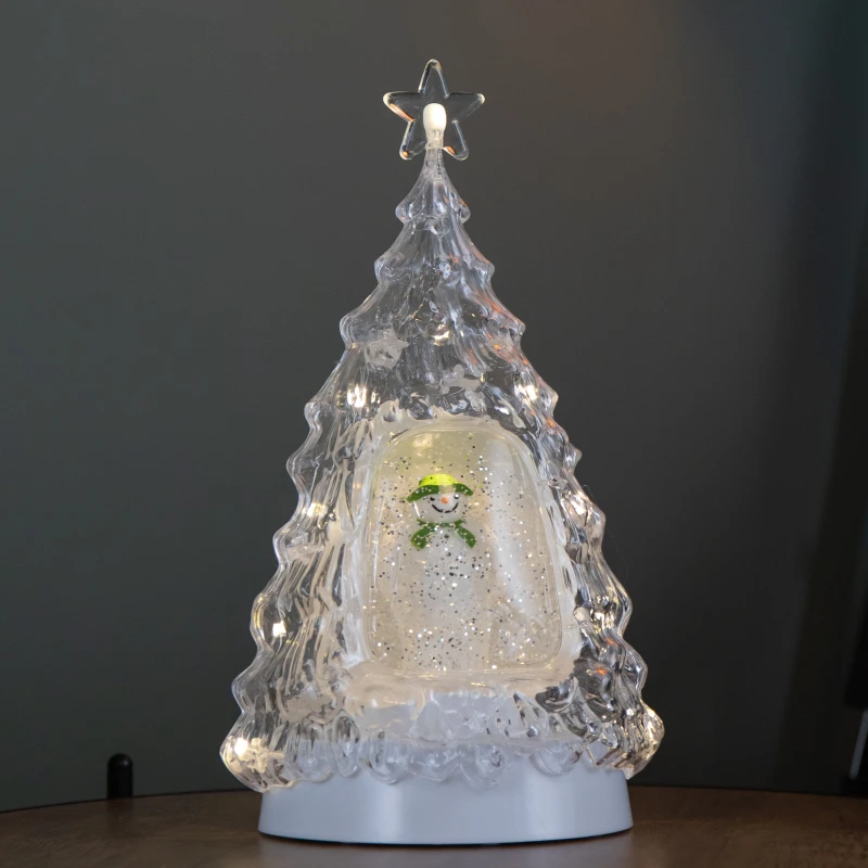 Image of 33cm Battery Operated Light up Christmas Tree Water Spinner with The Snowman & LEDs