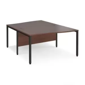 Image of Office Desk 2 Person Wave Desk 1400mm Walnut Tops With Black Frames Maestro 25