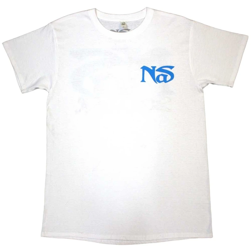 Image of Nas Mens Still City Infill Back Print T-Shirt in White Size: Medium White Male M