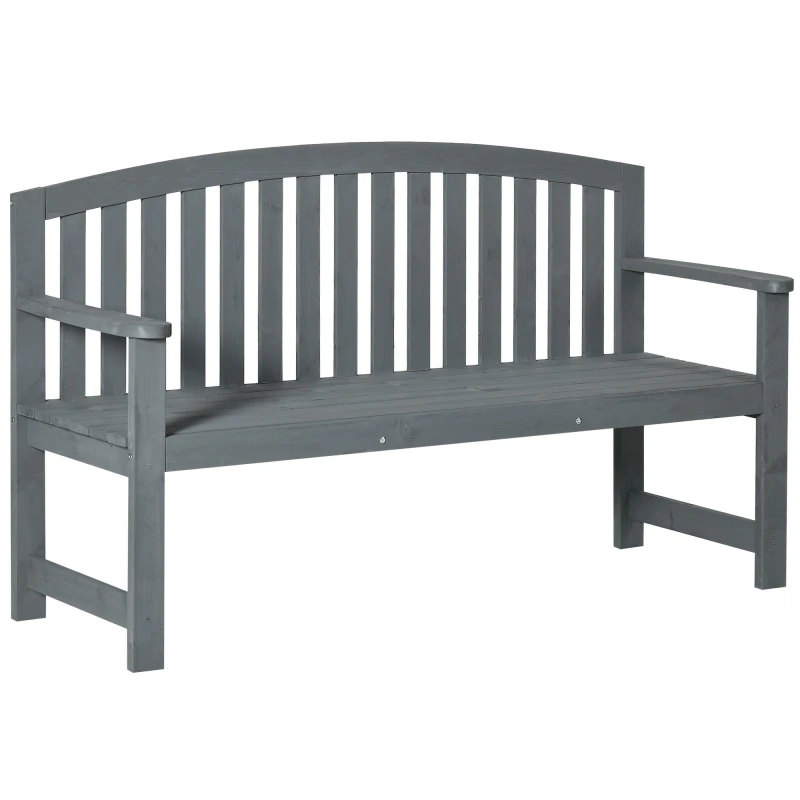Image of Outsunny 2 Seater Wooden Garden Bench with Armrest, Outdoor Furniture Chair for Park, Balcony Grey - Outsunny 5056725525187