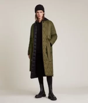 Image of AllSaints Womens Holden Reversible Coat, Olive Green/black, Size: 12