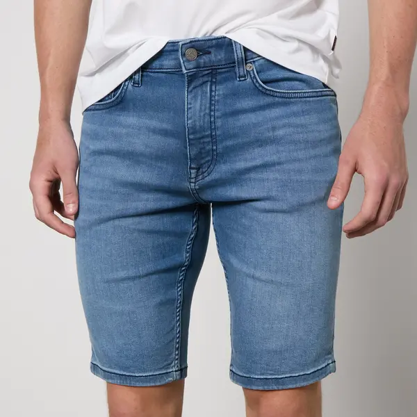 Image of BOSS Orange Delaware Cotton Blend Denim Shorts - W36 Blue Shorts male 50513488-443 W36