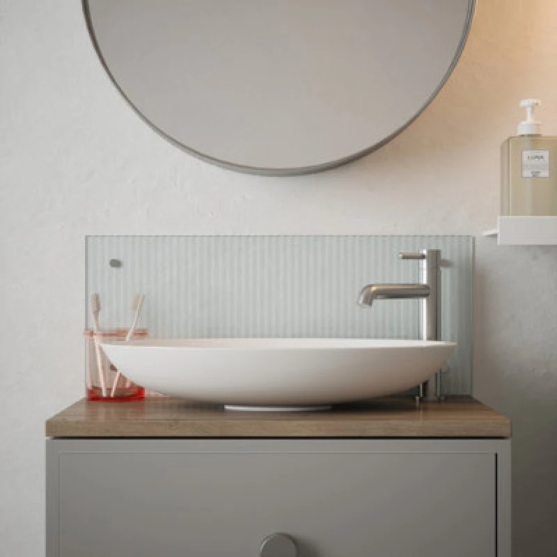 Image of Clear Fluted Glass Bathroom Splashback Brushed Caps 250Mm X 600Mm X 4Mm SB50542