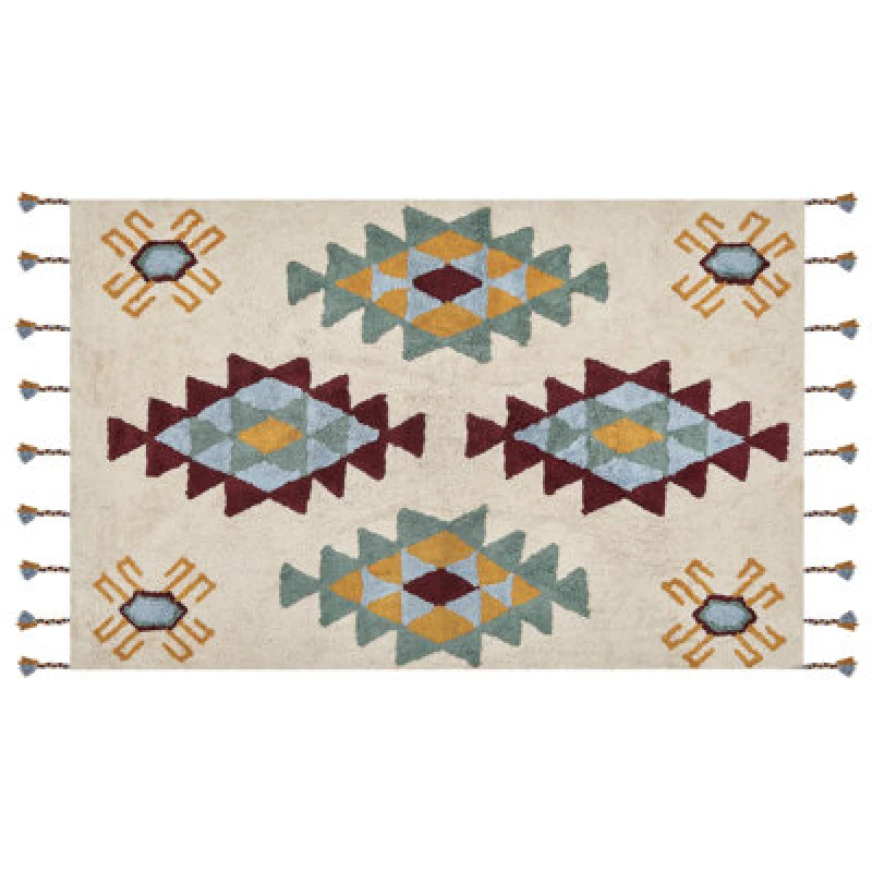 Image of Beliani Rug Duzce Beige 140 X 200 Cm Cotton