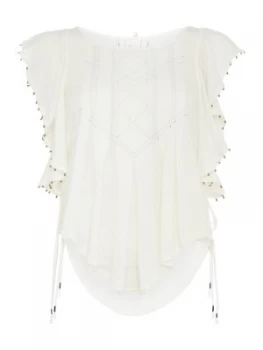 Image of Free People Short Sleeve Woven Dipped Hem Linen Top Cream