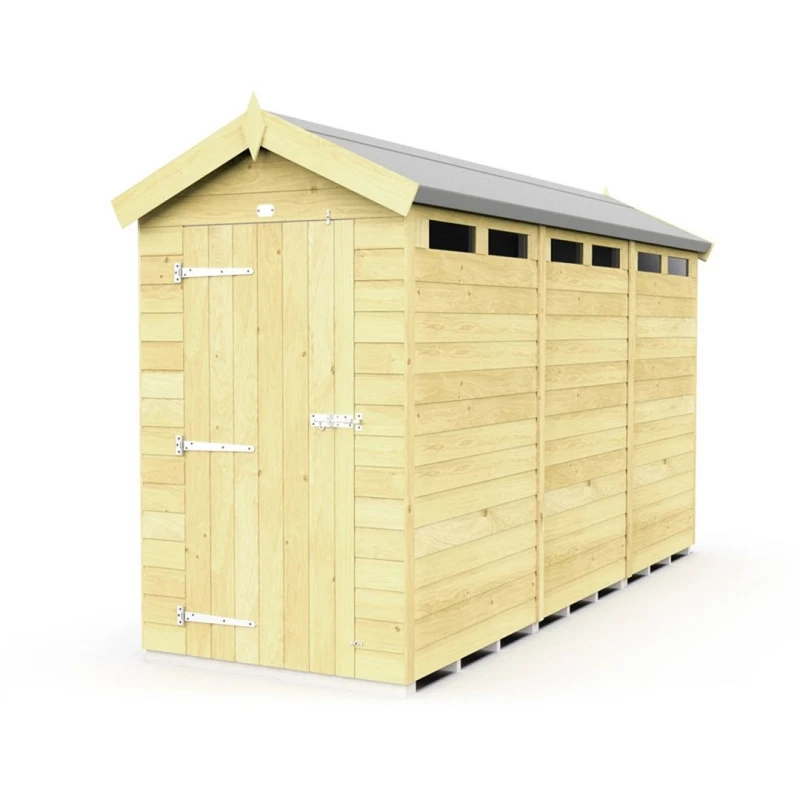Image of Buttercup Farm 4 x 12 Feet Apex Security Shed - Single Door - L358 x W118 x H217cm in Brown Brown Unisex