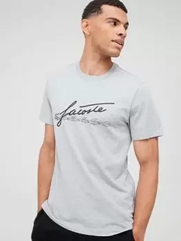 Image of Lacoste Signature Logo T-Shirt - Grey, Size 4XL, Men