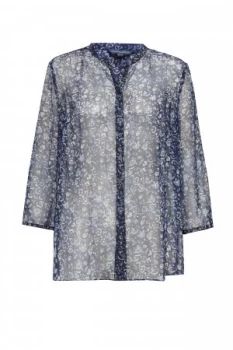 Image of French Connection Savana Crinkle Collarless Shirt Blue