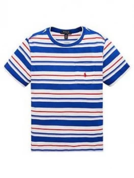 Image of Ralph Lauren Boys Short Sleeve Stripe Pocket T-Shirt - Blue/Multi, Blue Multi, Size 3 Years