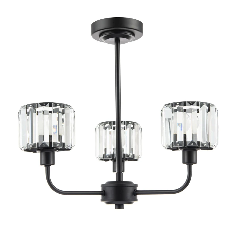 Image of Happy Homewares Modern Black Ceiling Light Fitting with Clear Crystal Glass Rods on Three Shades Black Unisex