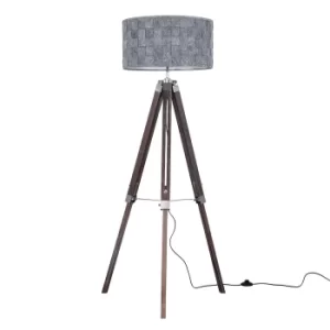 Image of Clipper Light Wood and Chrome Tripod Floor Lamp with XL Grey Monza Sha