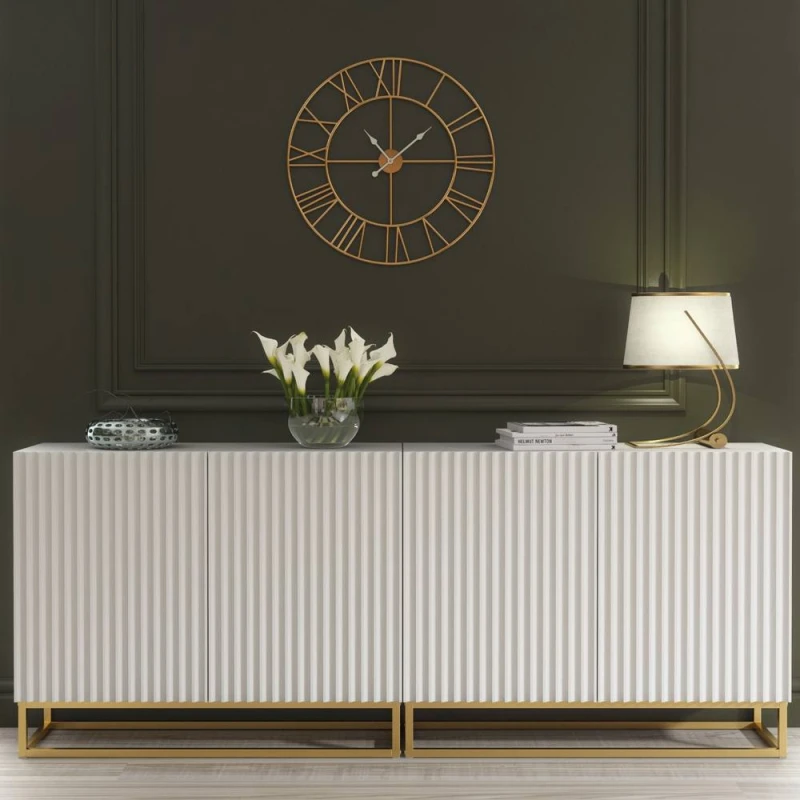 Image of Creative Furniture Ripple Duo Sideboard 200cm - White with Fluted Doors White Unisex