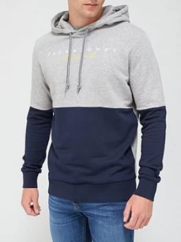 Image of Jack & Jones Trailer Colour Block Overhead Hoodie - Light Grey Marl