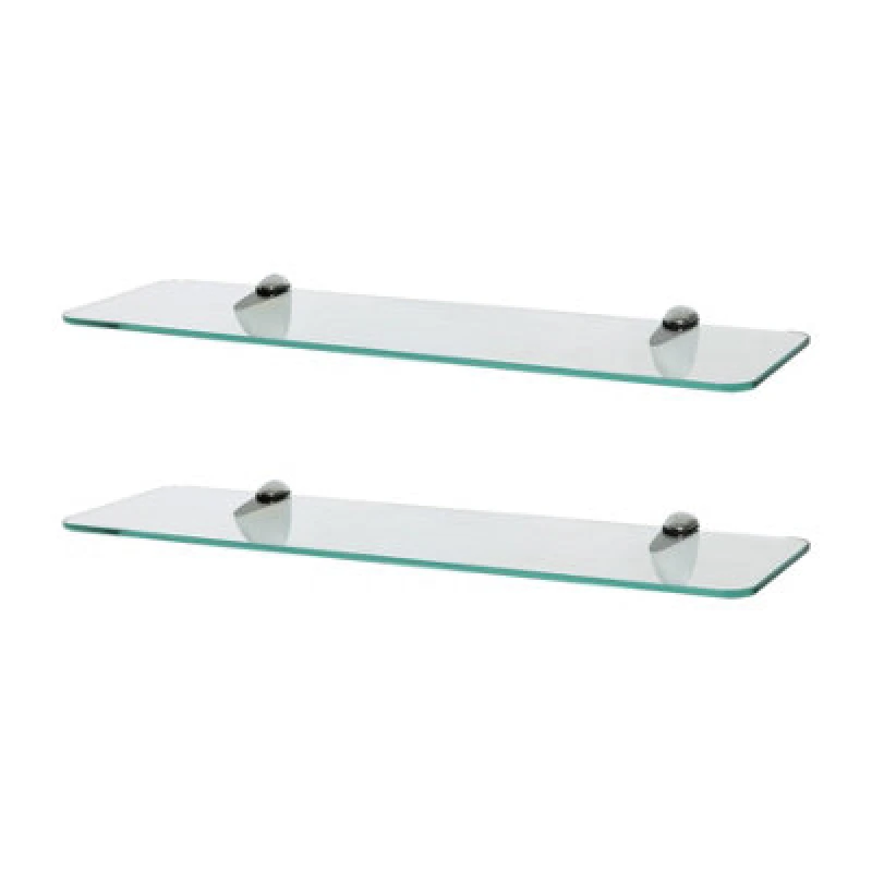 Image of Harbour Housewares 2X Rounded Floating Glass Shelves - 50Cm - Silver Brackets - Bathroom Shower Storage Vanity Display Unit Shelf