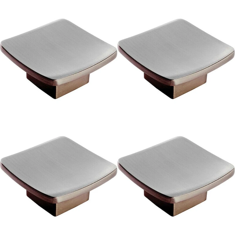 Image of Loops 4x Square Curved Cupboard Door Knob 45 x 45mm Satin Nickel Cabinet Handle Metallics unisex