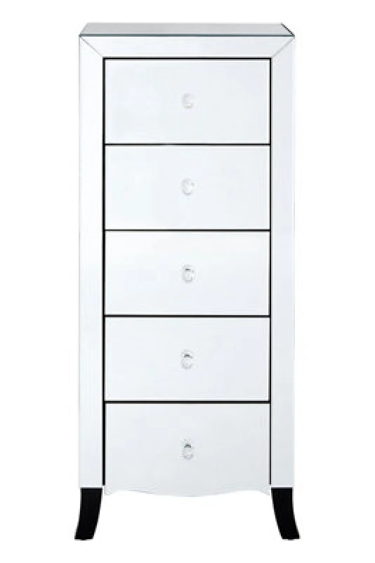 Image of Orsina Stylish 5 Drawer Chest For Storing Items, Spacious Mirror Surfaced Chest, Versatile Silver Finished Chest