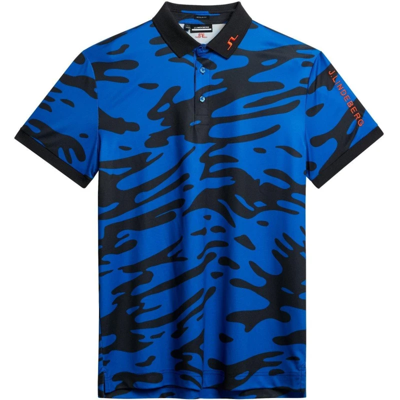 Image of J Lindeberg Golf Mens Short Sleeve Performance Polo Shirt Nept Ntcl Blue male Medium
