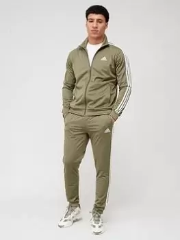 Image of adidas Sportswear Basic 3-Stripes Tricot Tracksuit - Khaki, Size S, Men