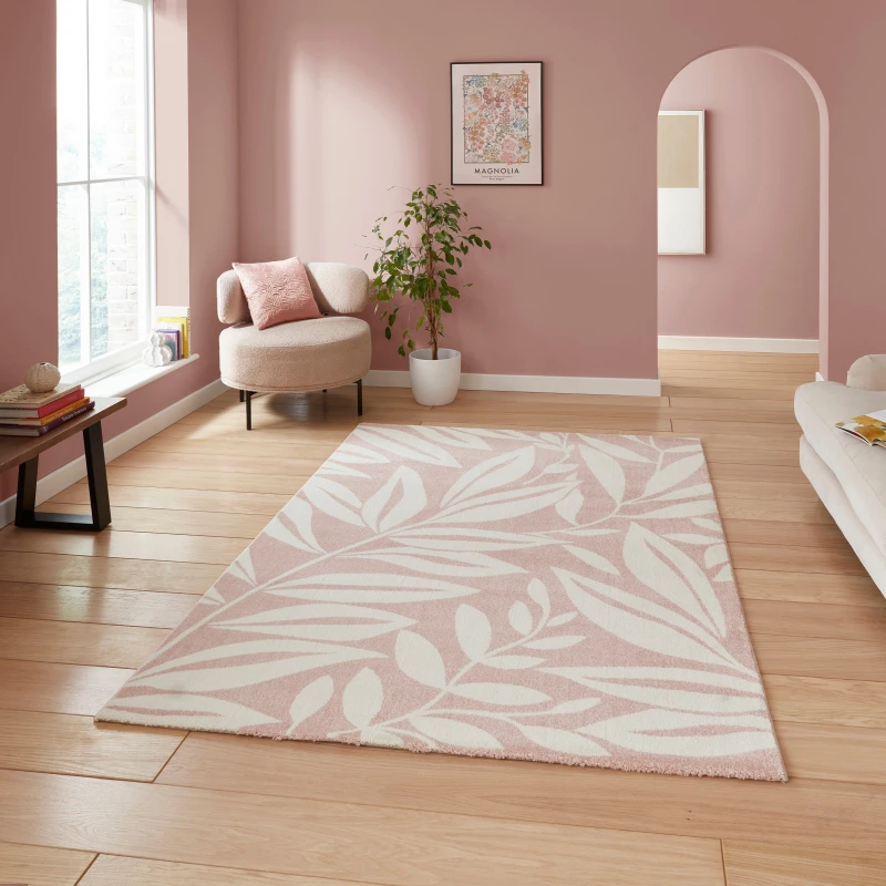 Image of Catherine Lansfield Sorral Leaves Botanical Rug Rose