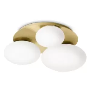 Image of Ideal Lux ninfea 3 Light Round DecoratiGlass Flush Ceiling Light Brass