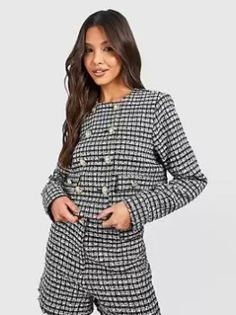 Image of Boohoo Boucle Jacket - Black, Size 10, Women