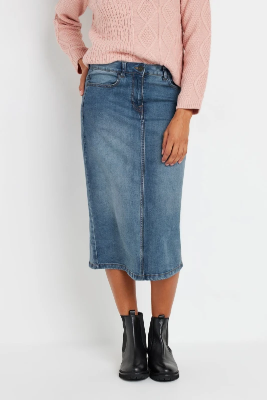 Image of M&Co Denim Midi Skirt Blue female