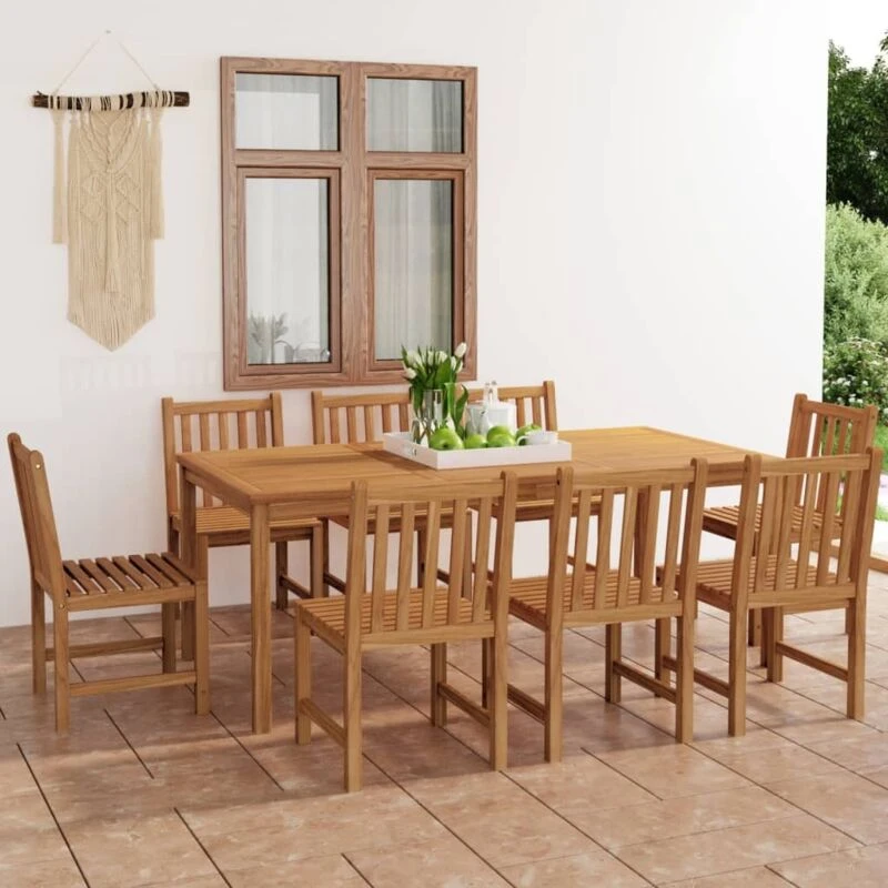 Image of vidaXL 9 Piece Garden Dining Set Solid Teak Wood, Brown 3059946