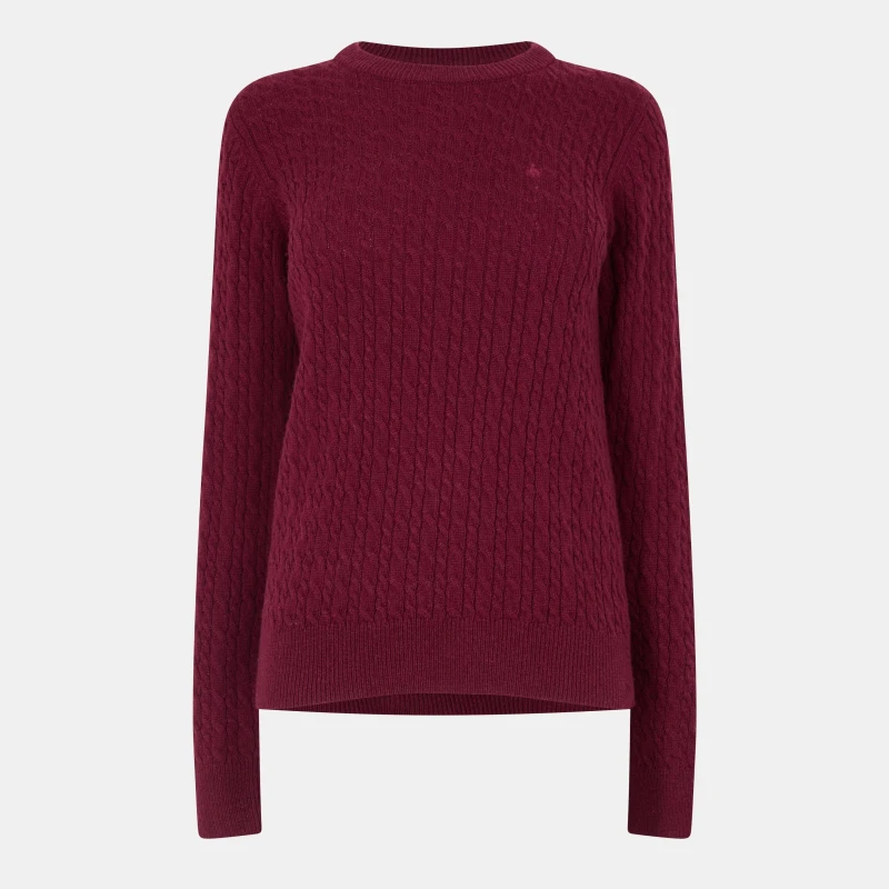 Image of Jack Wills Jack Tinsbury Merino Wool Blend Cable Knitted Jumper Women Burgundy female 8 (XS)