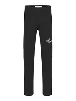 Image of Calvin Klein Jeans Girls Monogram Outline Legging - Black, Size Age: 8 Years, Women