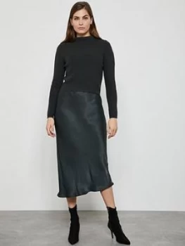 Image of Mint Velvet Woven Slip Knit Dress - Khaki