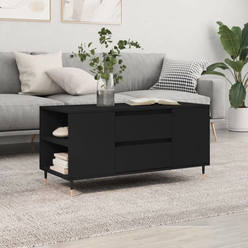 Image of vidaXL Coffee Table Black 102x44.5x50cm Engineered Wood, Black 830989