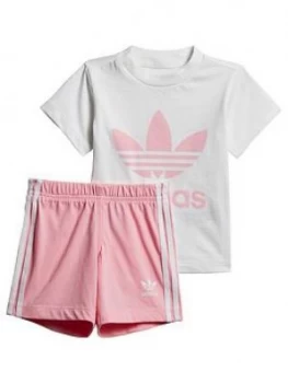 Image of adidas Originals Baby Girls Short & Tee Set, Pink, Size 9-12 Months