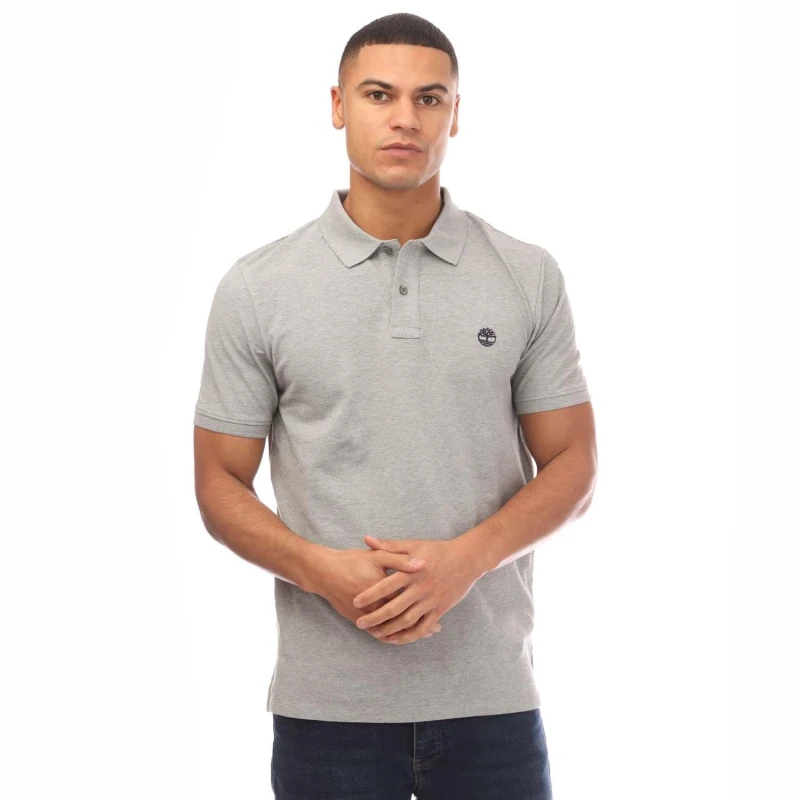 Image of Timberland Oyster River Logo Short Sleeve Polo Shirt - Grey Grey S