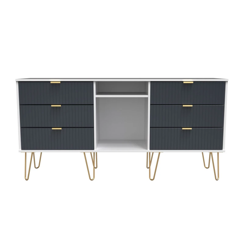 Image of Linear Ready Assembled Matt Indigo & White Media Unit With 2 Shelves & 6 Drawers, (H)152Cm X (W)74Cm X (D)39.5Cm