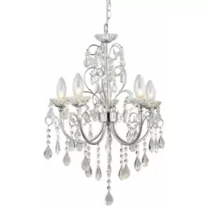 Image of Loops - Bathroom Ceiling Pendant Light Chrome & Crystal IP44 5 Bulb Hanging Lamp Rose