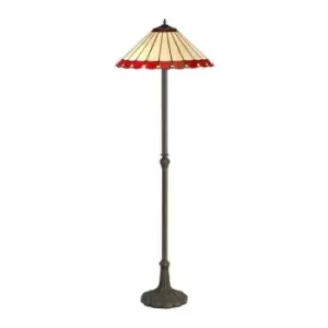 Image of 2 Light Leaf Design Floor Lamp E27 With 40cm Tiffany Shade, Red, Crystal, Aged Antique Brass - Luminosa Lighting
