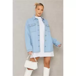Image of I Saw It First Light Wash Oversized Pocketed Denim Shirt - Blue