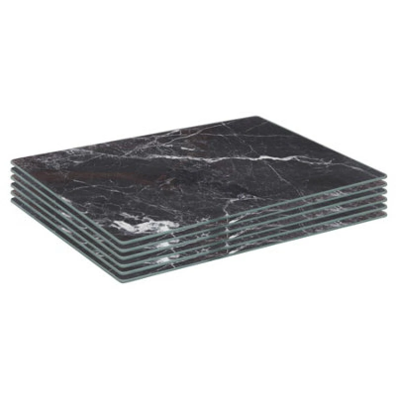 Image of Harbour Housewares 6X Glass Placemats - 30 X 20Cm - Black Marble - Dining Table Place Mats Tabletop Protector For Kitchen Worktops