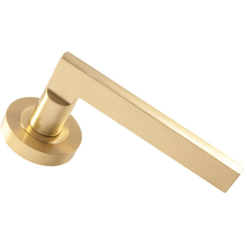 Image of Loops PAIR Straight Plinth Mounted Handle on Round Rose Concealed Fix Satin Brass Metallics